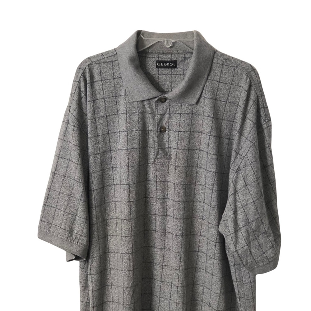 George Mens gray and black striped shortsleeved polo shirt. Size XL